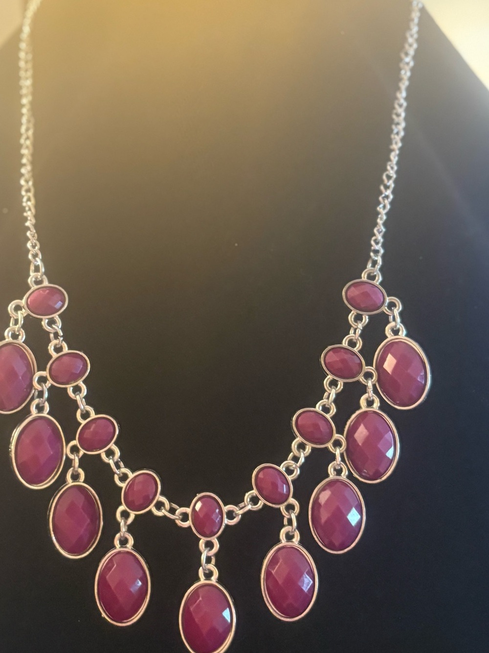 Purple Statement Bib Necklace - Elegant Faceted Pendant Design